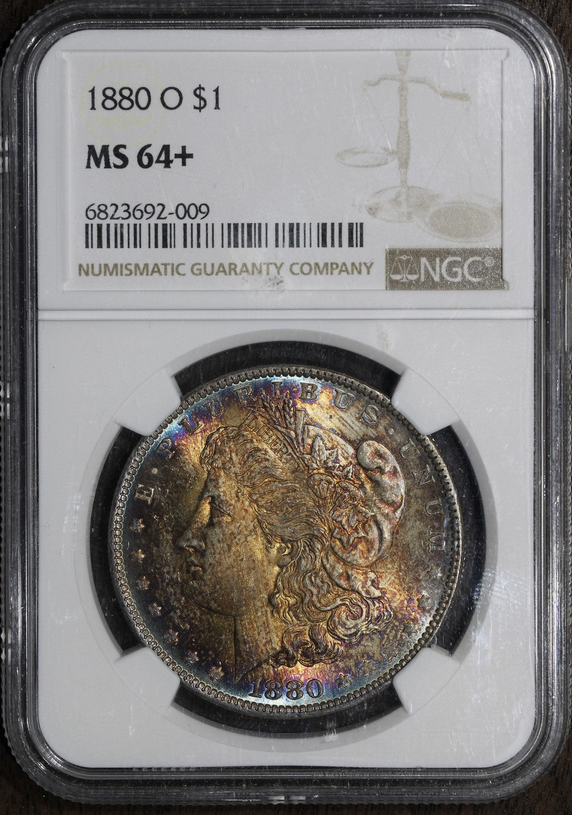 1880-O (MS64+) Morgan Silver Dollar $1 NGC - Beautiful Rainbow Tone