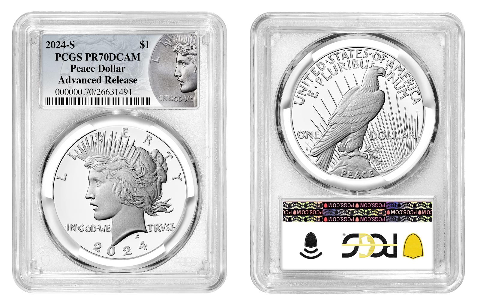 2024-S (PR70) Proof Morgan & Peace Dollar (2 Coin Set) Advanced Release AR PCGS