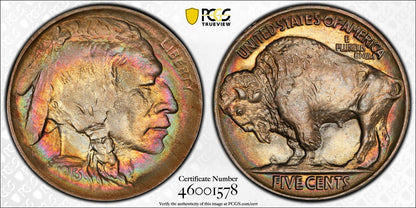 1913 (MS66) Type 2 Buffalo Nickel 5C PCGS - Rainbow Toned