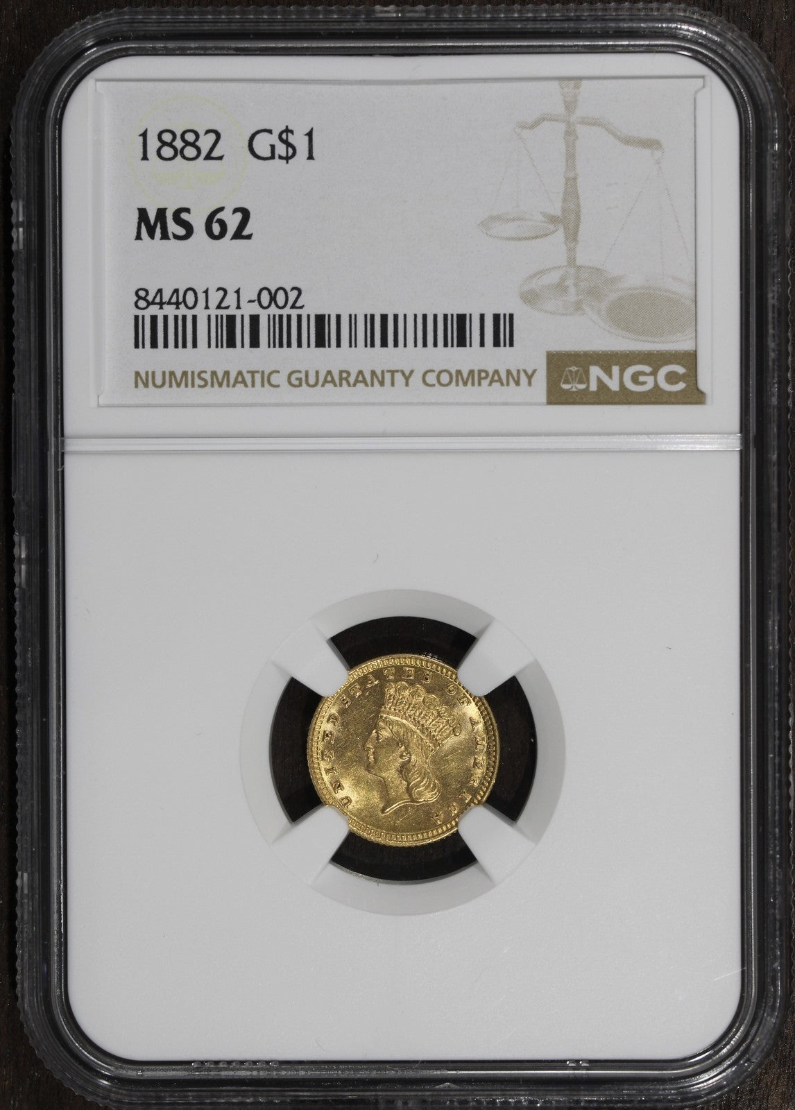 1882 (MS62) Type 3 Liberty Head Gold Dollar G$1 NGC