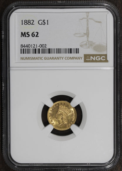1882 (MS62) Type 3 Liberty Head Gold Dollar G$1 NGC