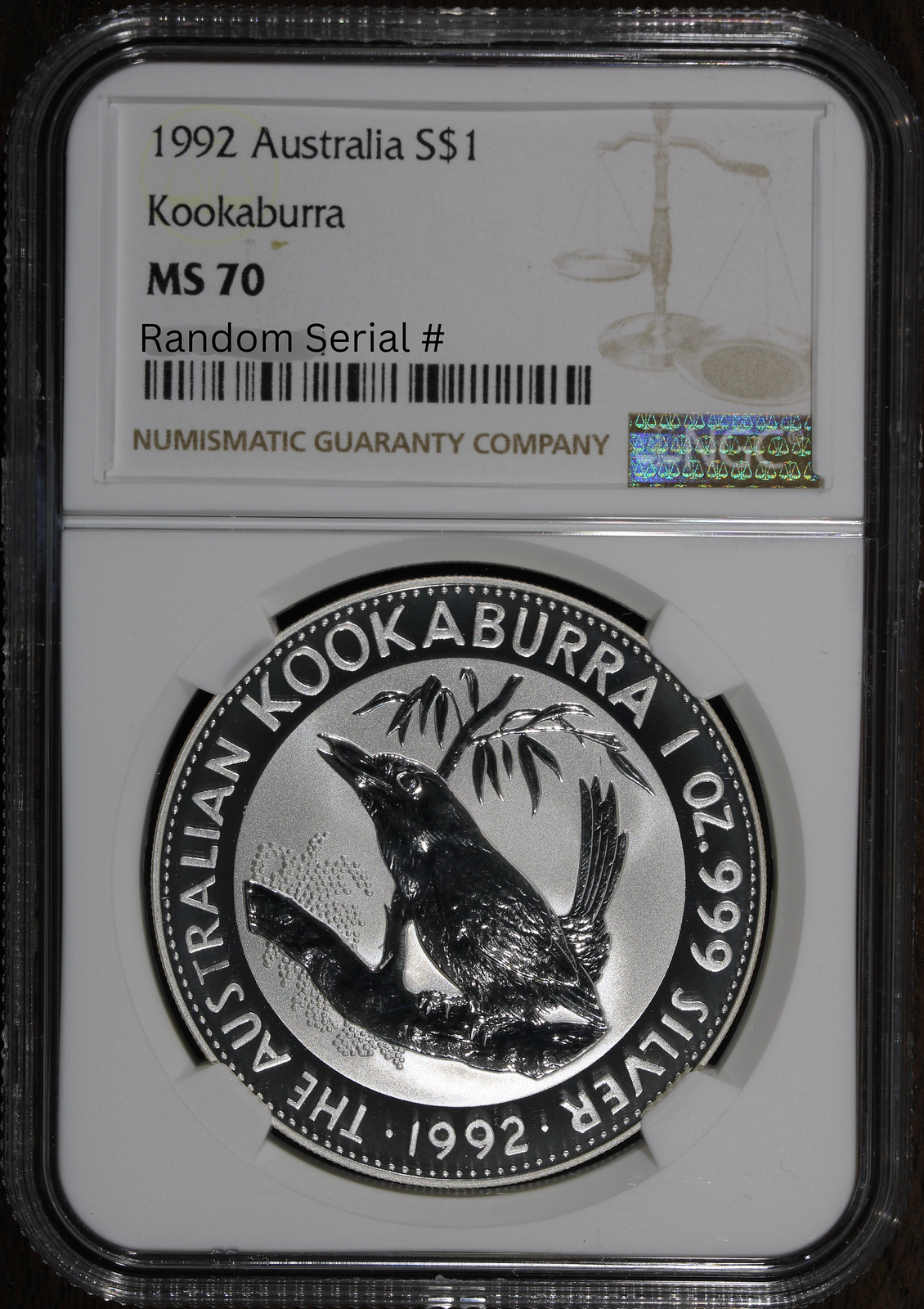 1992 (MS70) 1 oz Silver Australia Kookaburra $1 NGC