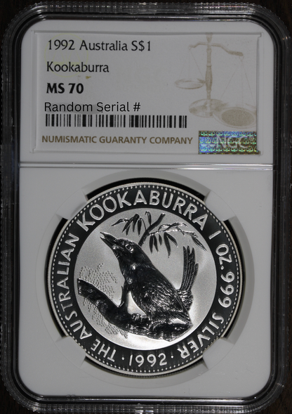 1992 (MS70) 1 oz Silver Australia Kookaburra $1 NGC