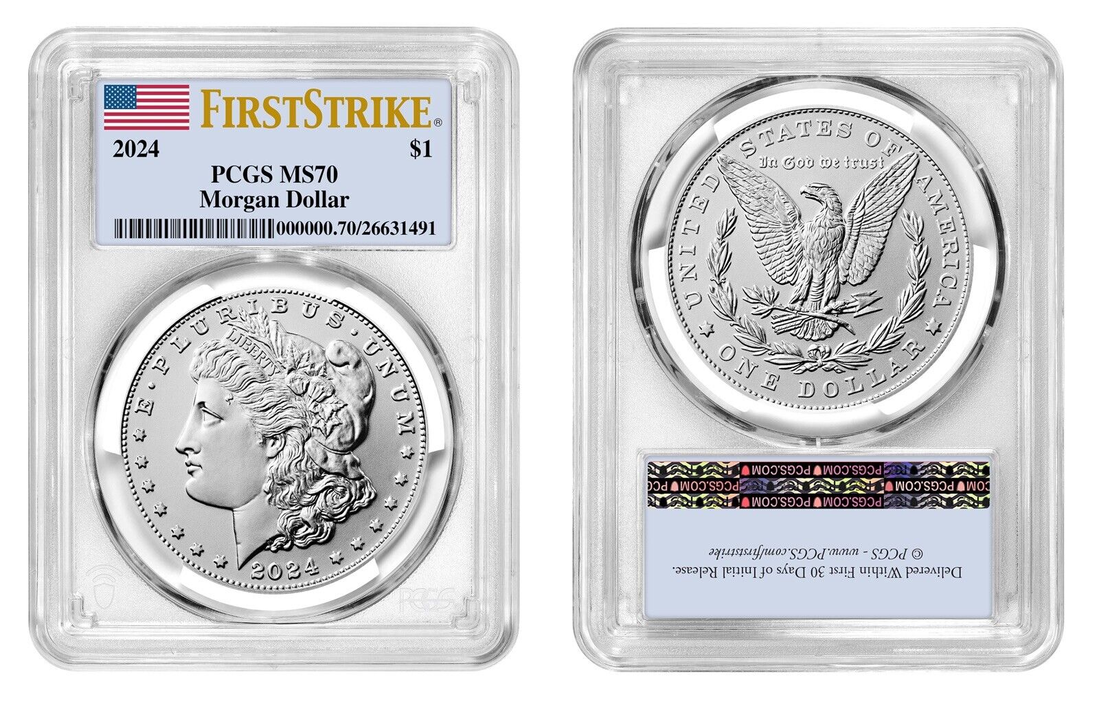 2024 (MS70) Morgan & Peace Silver Dollar (2Coin) First Strike (Flag Label) PCGS