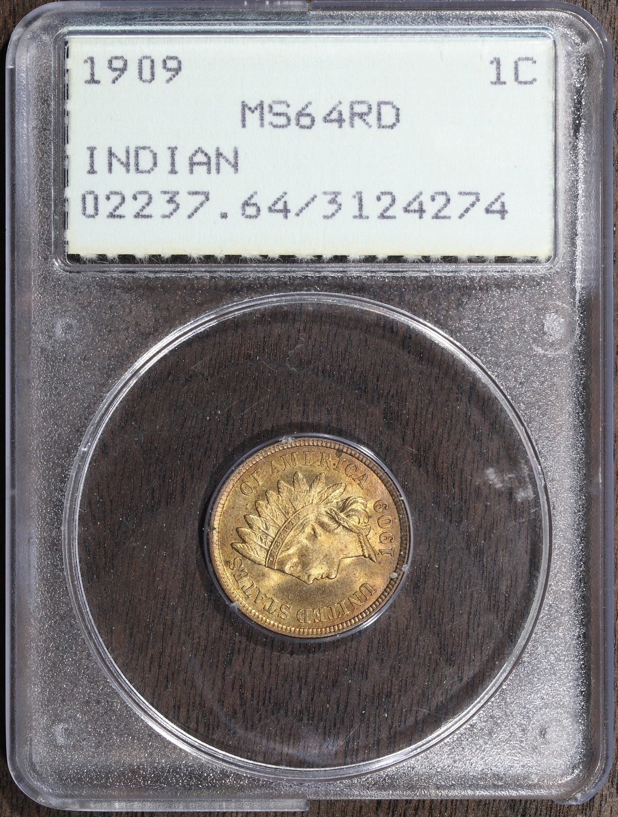1909 (MS64 RD) Indian Head Cent 1C IHC PCGS Rattler - Red