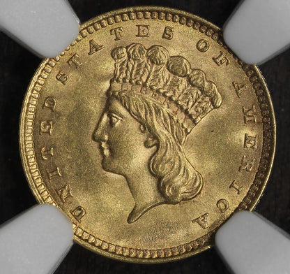 1857 (MS64 CAC) Type 3 Gold Dollar G$1 NGC