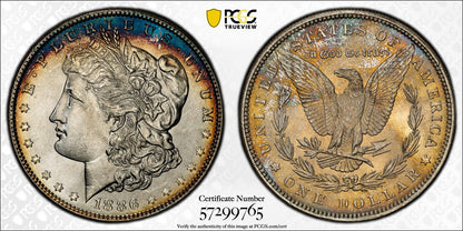 1886 (MS67 CAC) Morgan Silver Dollar $1 PCGS - Colorful Rim Tone