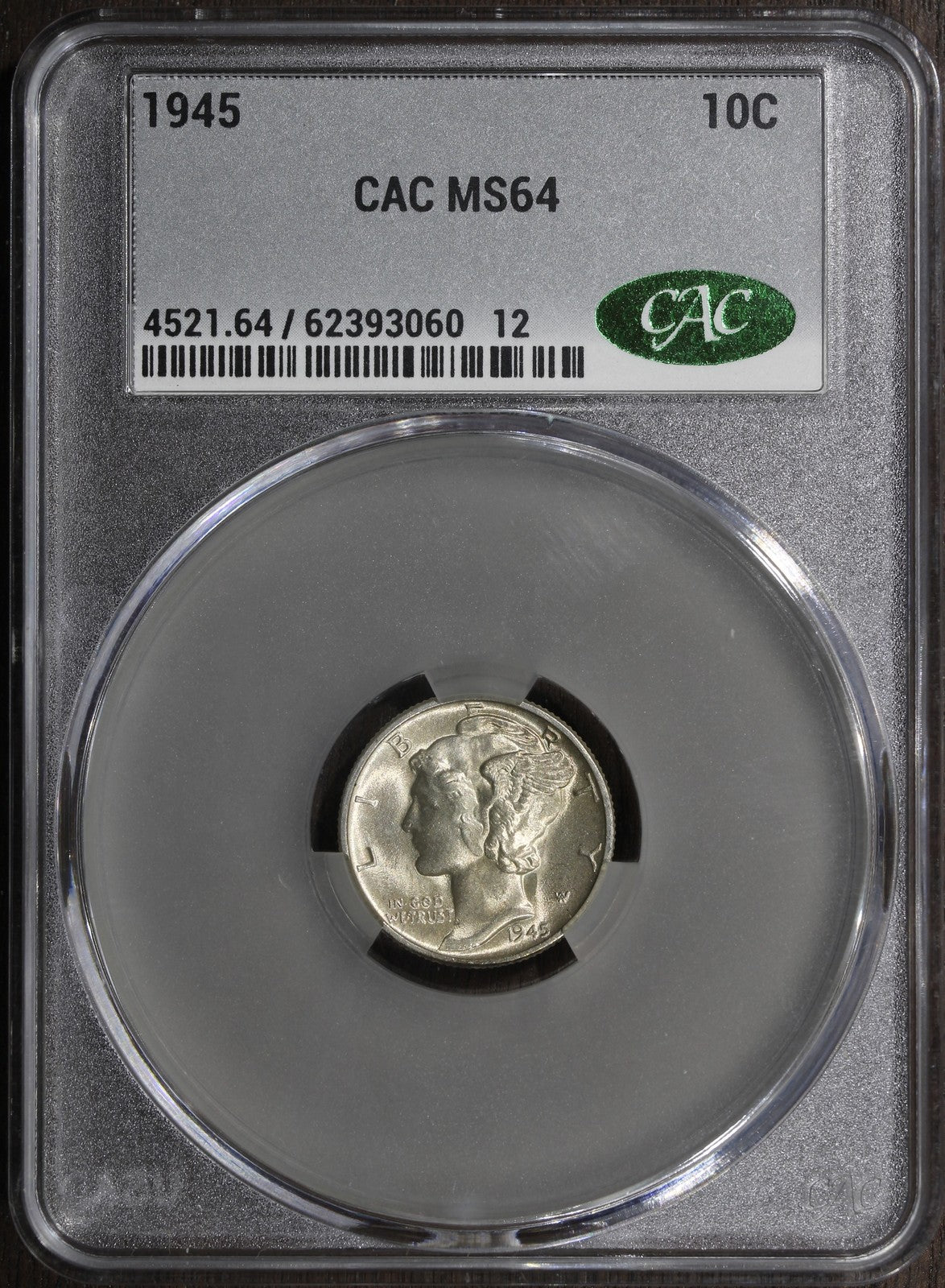 1945 (MS64 CAC) Mercury Dime 10C CACG