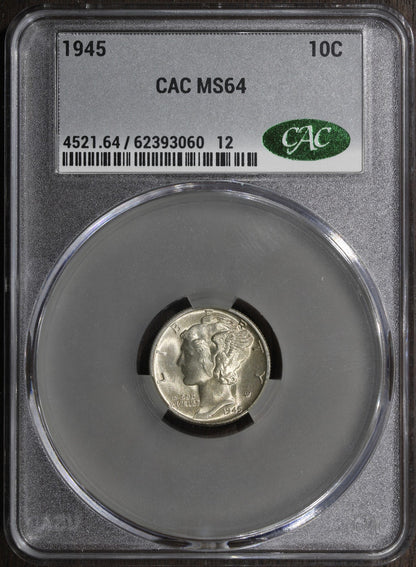 1945 (MS64 CAC) Mercury Dime 10C CACG