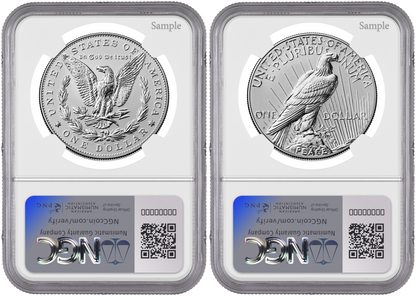 2025-S (PF70) Reverse Proof Morgan & Peace Silver Dollar (2 Coin Set) FDOI NGC