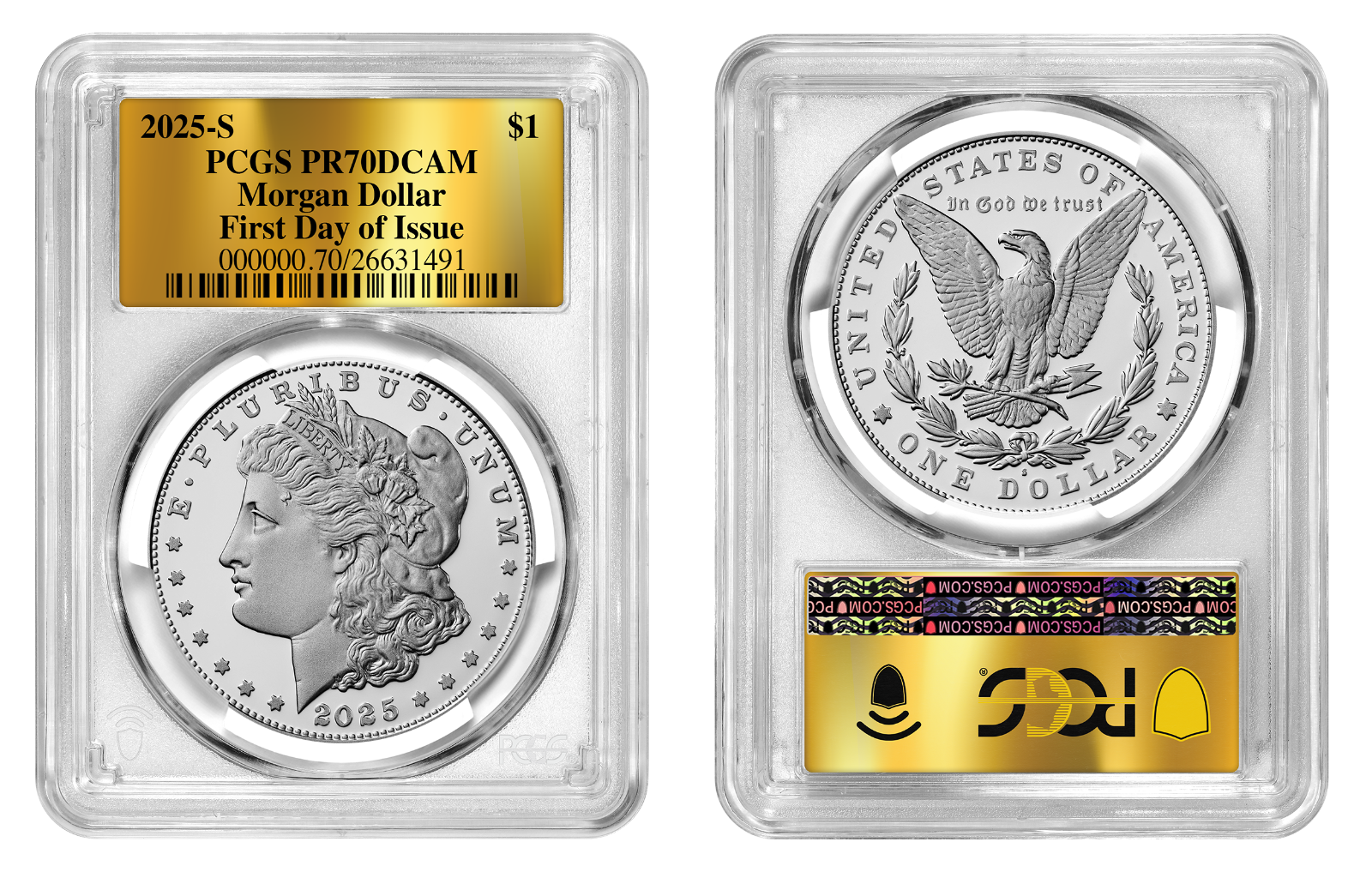 2025-S (PR70) Proof Morgan & Peace Silver Dollar (2 Coin Set) FDOI PCGS Presale