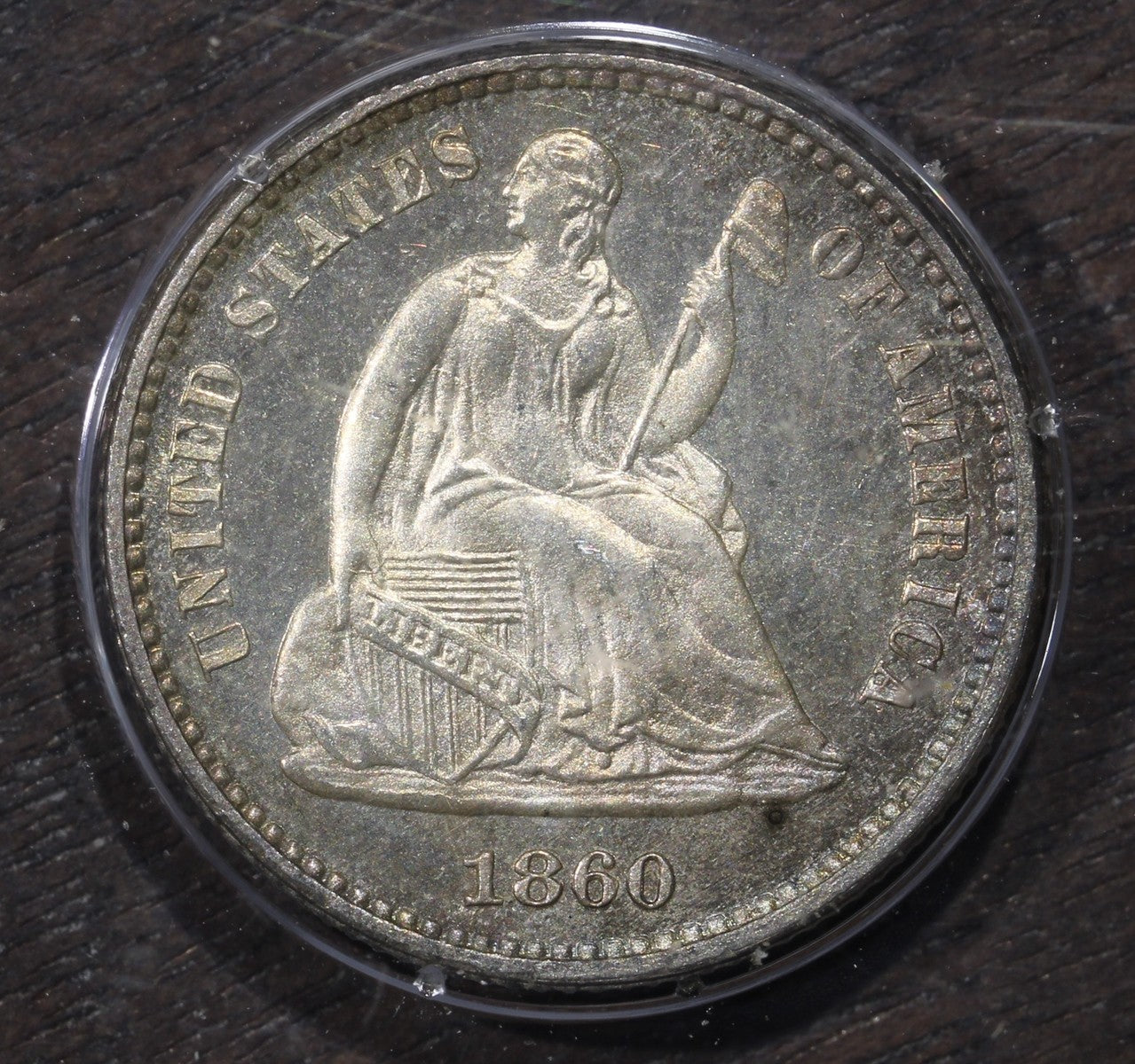 1860 (PR65) Proof Seated Liberty Half Dime H10C PCGS Rattler