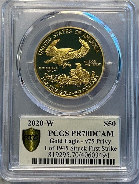 2020-W (PF70) V75 Proof American Gold Eagle Privy $50 PCGS First Strike FS
