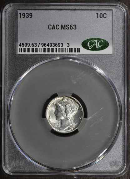 1939 (MS63 CAC) Mercury Dime 10C CACG