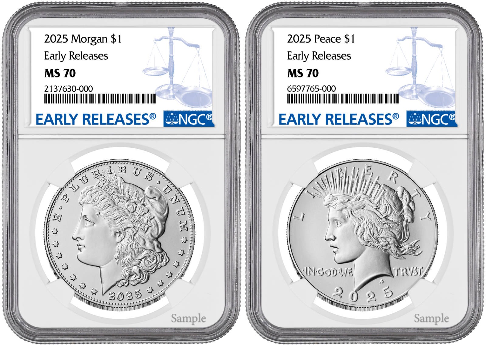 2025-P (MS70) Morgan & Peace Silver Dollar (2 Coin Set) Early Release ER NGC
