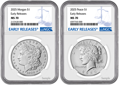 2025-P (MS70) Morgan & Peace Silver Dollar (2 Coin Set) Early Release ER NGC