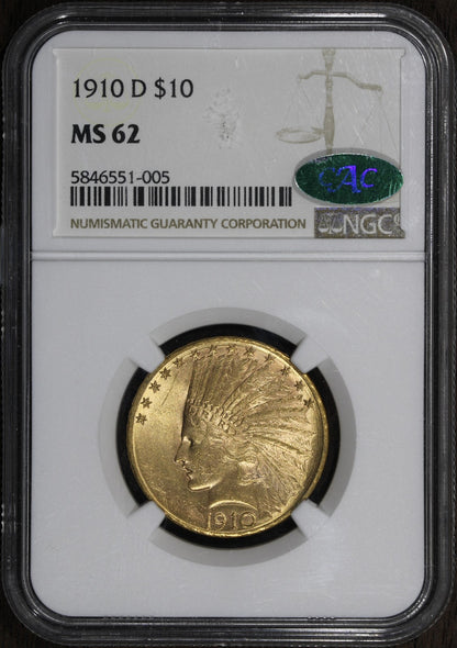 1910-D (MS62 CAC) Indian Head Gold Eagle $10 NGC - Semi Key Date