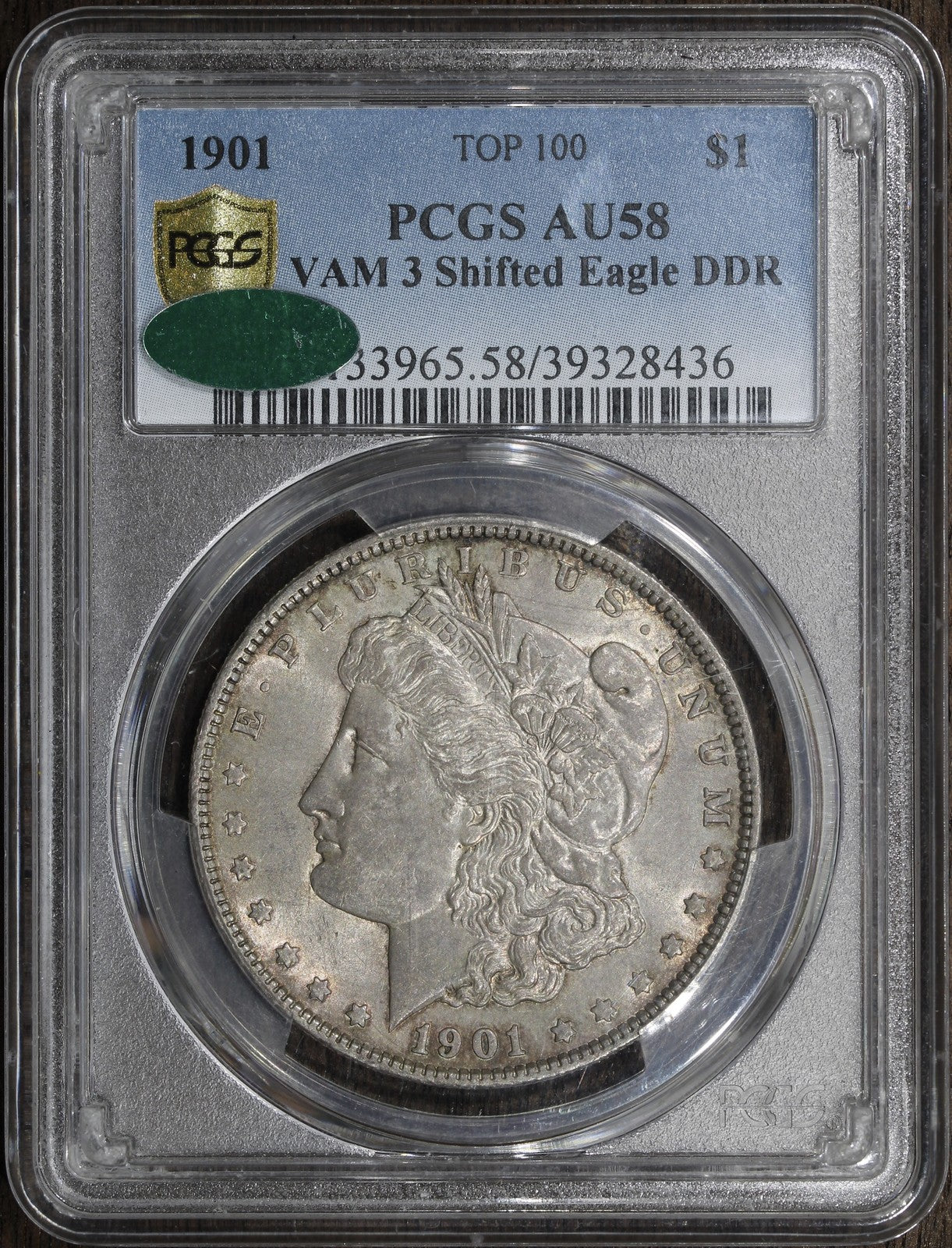 1901 (AU58 CAC) Morgan Silver Dollar $1 PCGS - VAM 3 Shifted Eagle Doubled Die