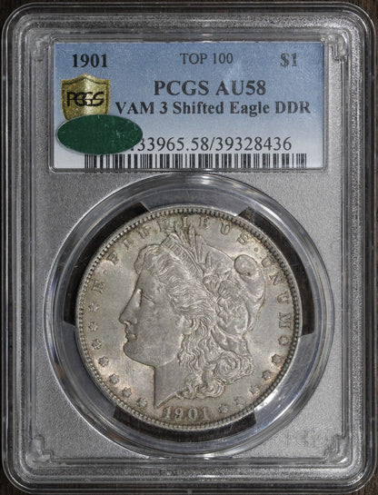 1901 (AU58 CAC) Morgan Silver Dollar $1 PCGS - VAM 3 Shifted Eagle Doubled Die