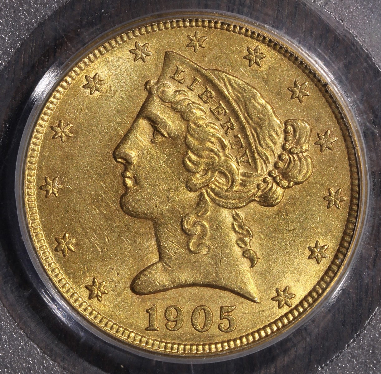1905 (AU58 CAC) Liberty Head Gold Half Eagle $5 PCGS OGH