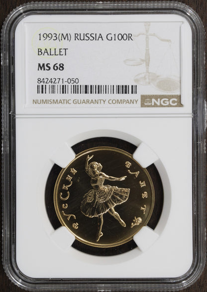1993-M (MS68) Russia 1/2 oz 100 Roubles G100R NGC - Ballet