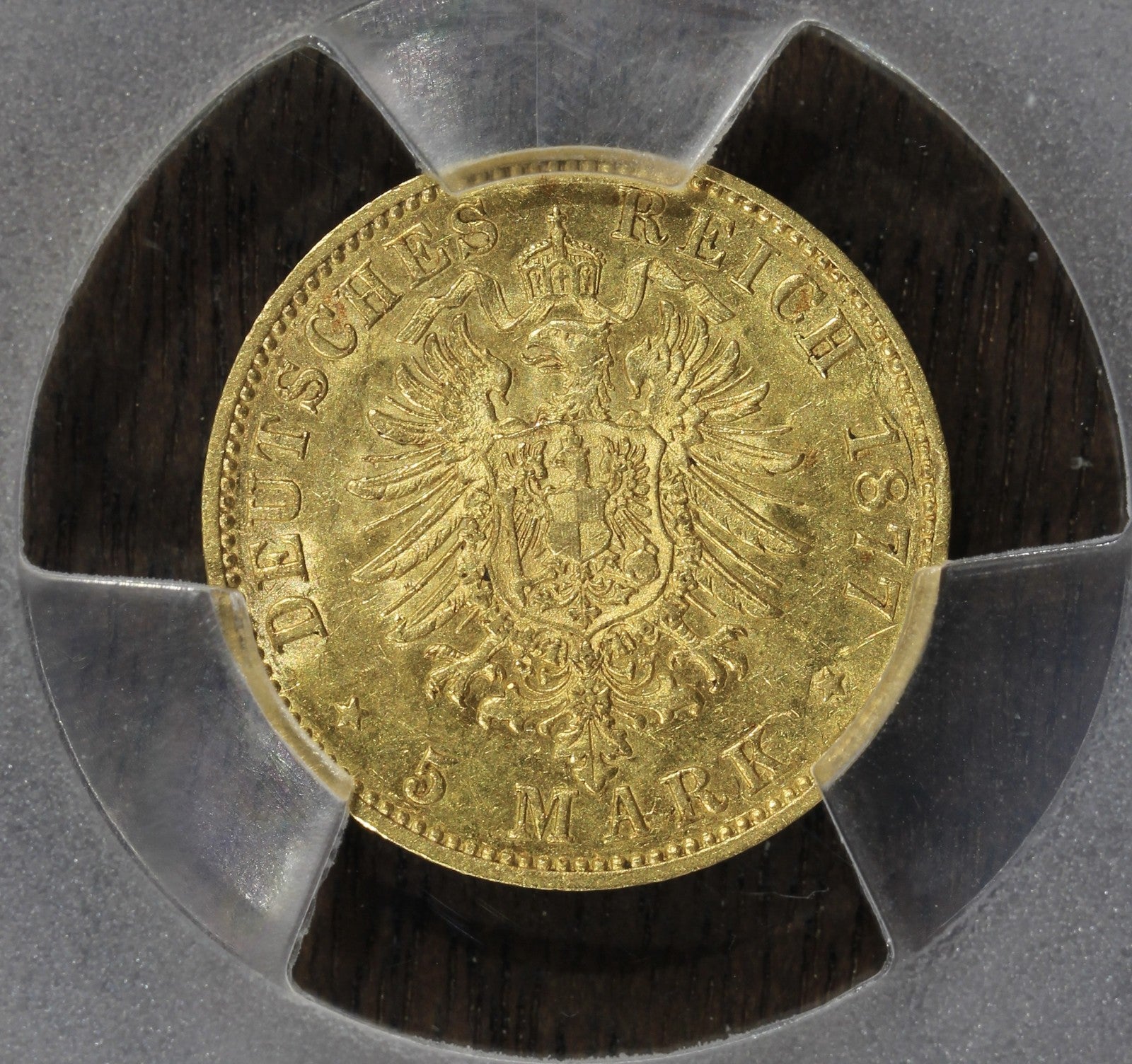 1877-J (MS62) Hamburg Gold 5 Marks 5M PCGS - German Empire