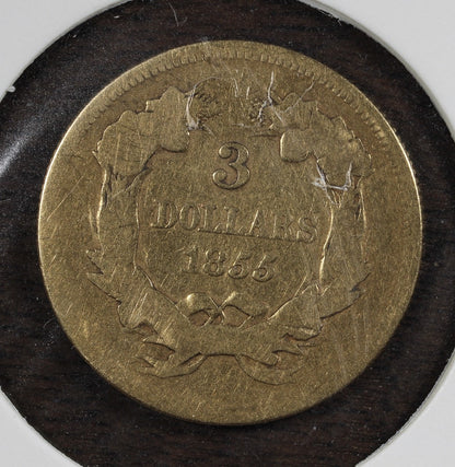 1855 Three Dollar Gold Indian Princess $3 Lowball