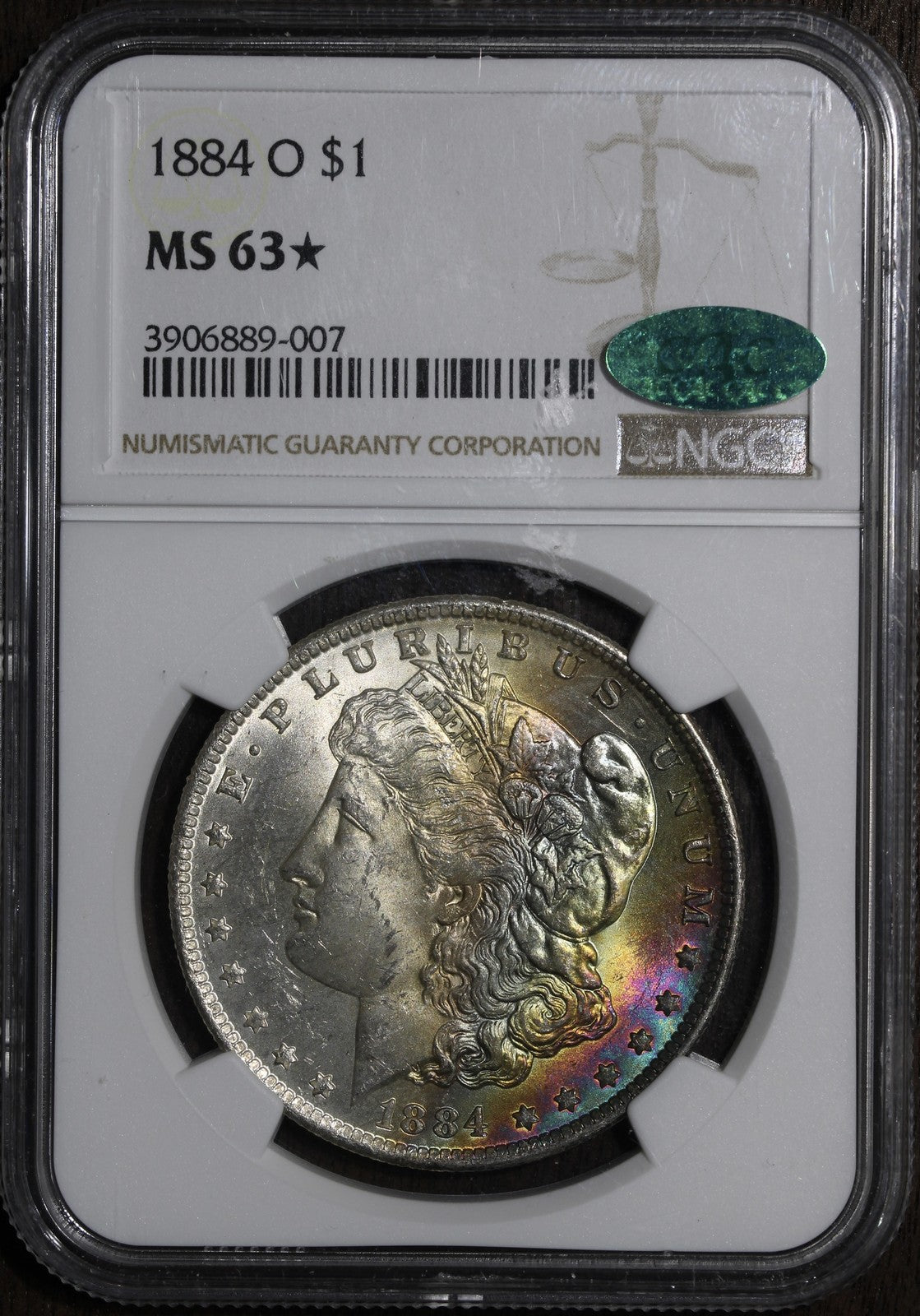 1884-O (MS63 * STAR CAC) Morgan Silver Dollar $1 NGC - Rainbow Toned
