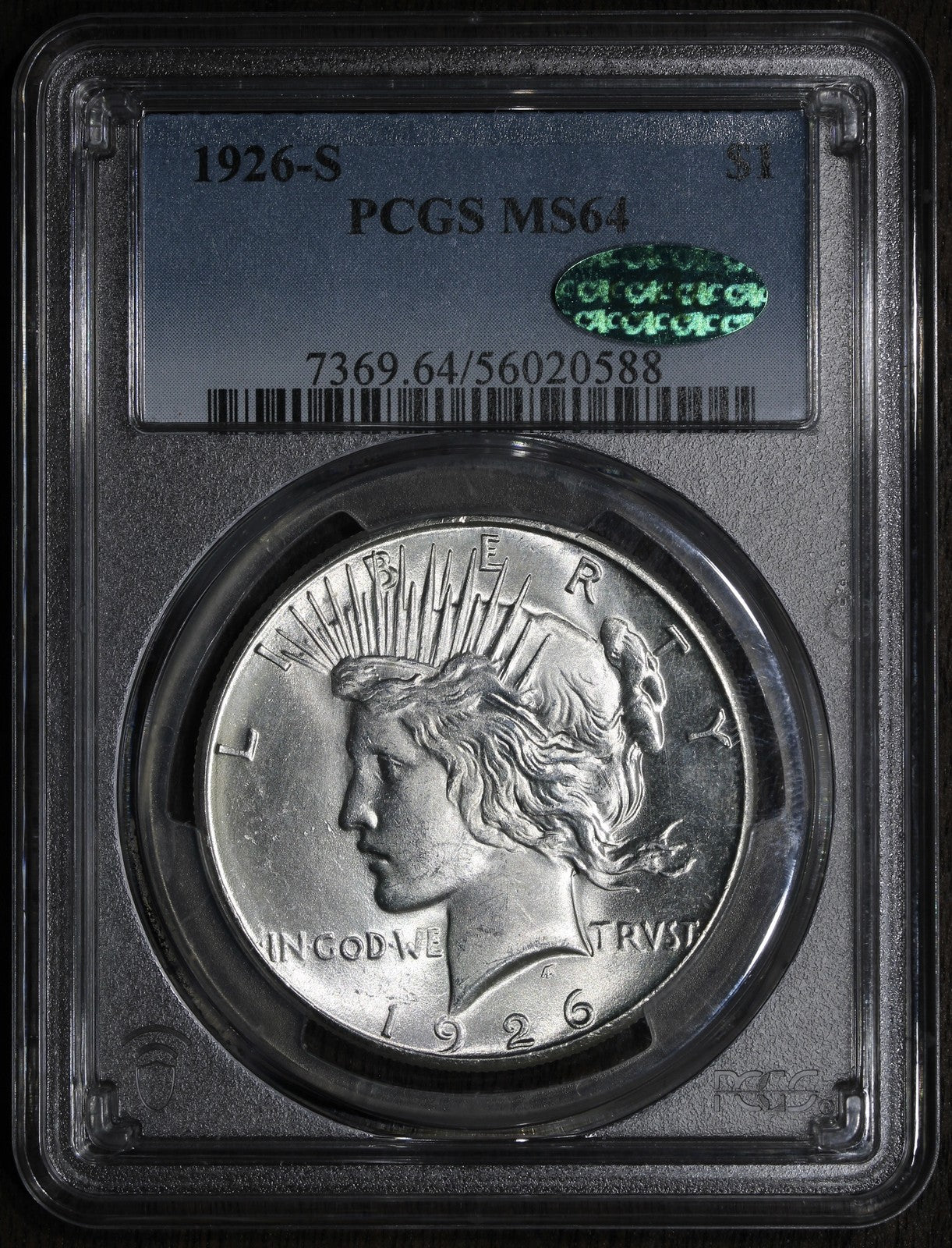 1926-S (MS64 CAC) Peace Silver Dollar $1 PCGS - Blazing Luster Better Date