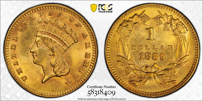1889 (MS63) Type 3 Gold Dollar G$1 PCGS