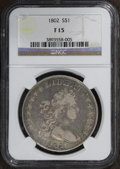1802 (F15) Draped Bust Silver Dollar $1 NGC - Nicely Circulated