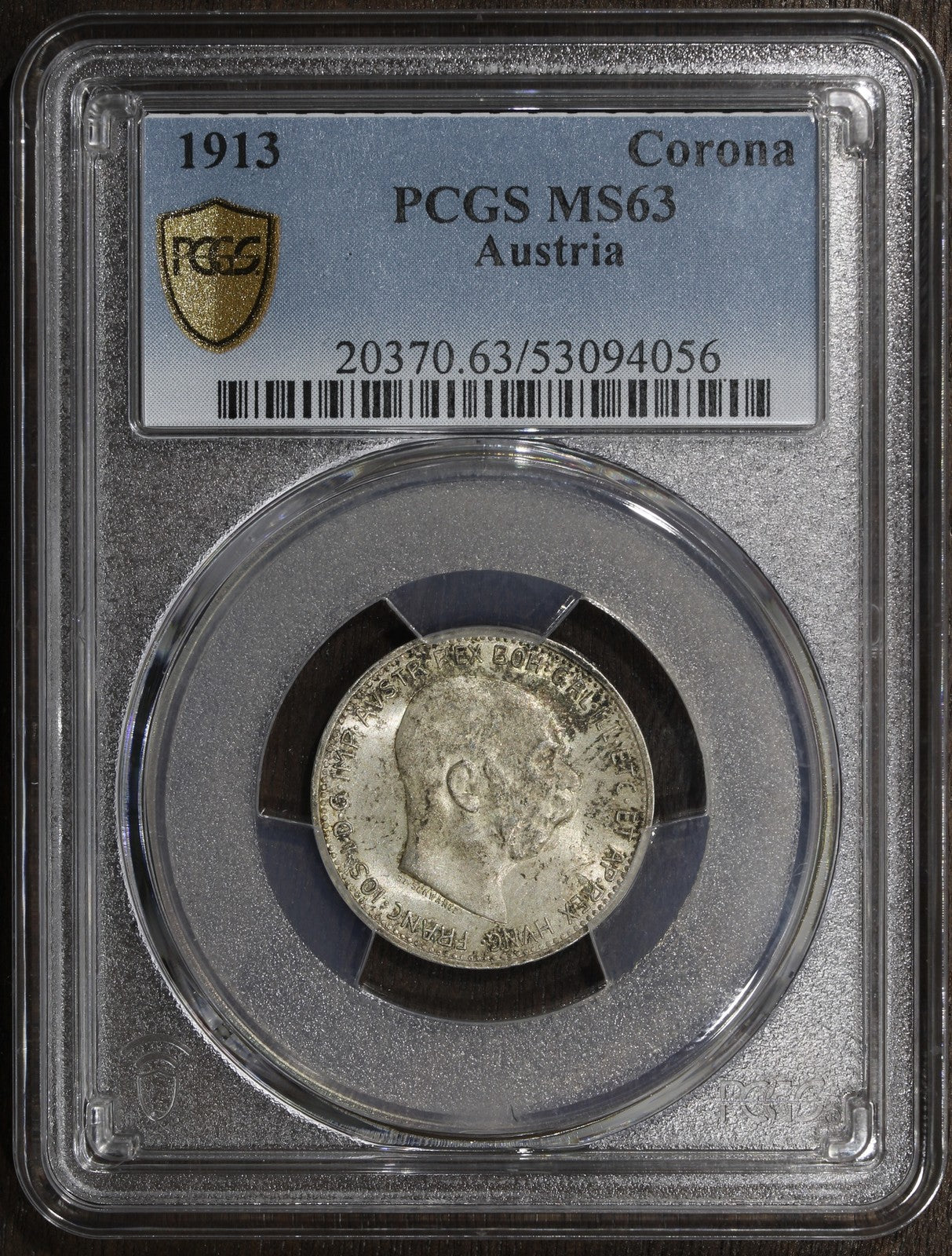 1913 (MS63) Austria Franz Joseph Silver 1 Corona PCGS - Nice Flashy Coin