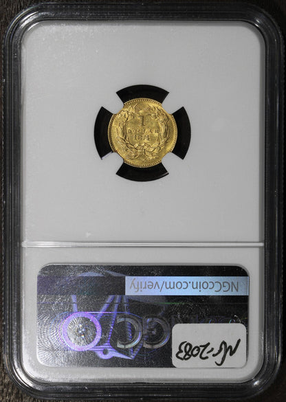 1874 (MS62 CAC) Type 3 Gold Dollar G$1 NGC