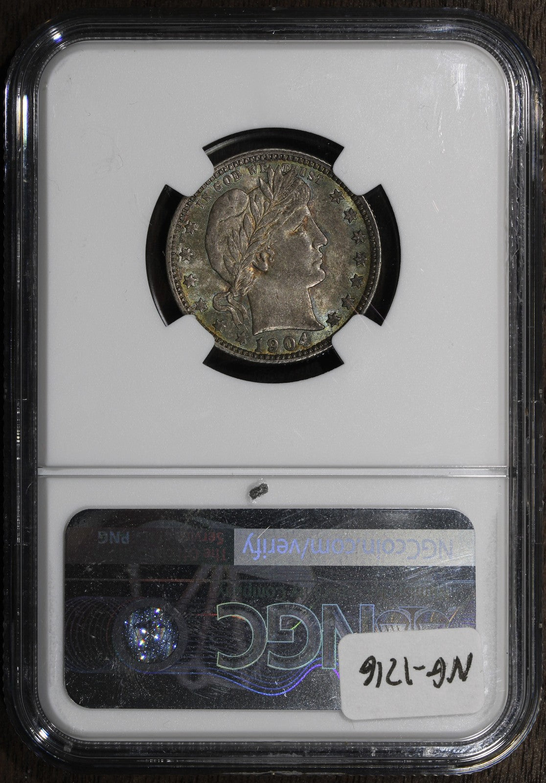 1904-O (AU58 CAC) Barber Quarter 25C NGC - Colorful Toning
