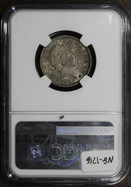 1904-O (AU58 CAC) Barber Quarter 25C NGC - Colorful Toning