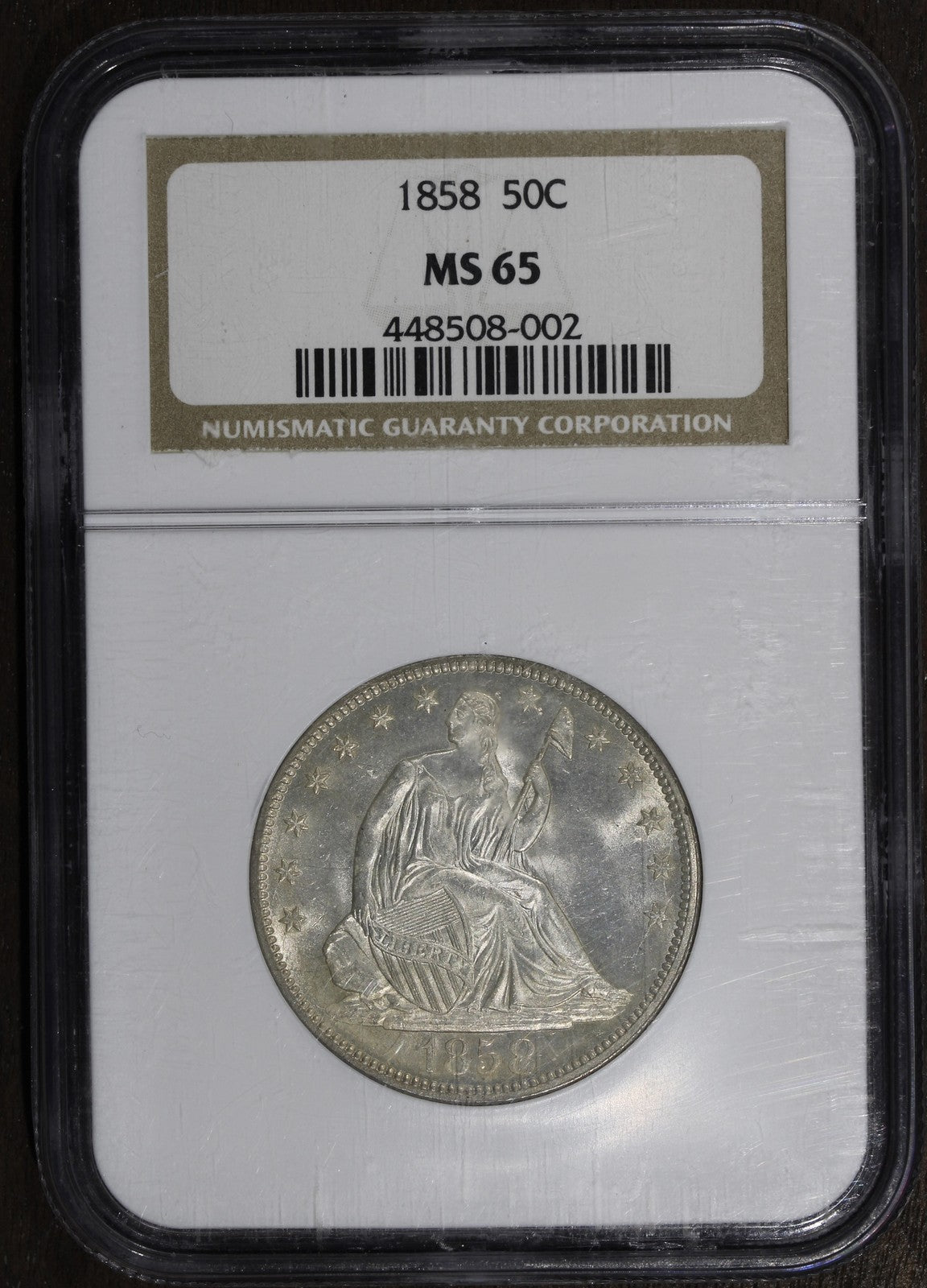 1858 (MS65) Seated Liberty Half Dollar 50C NGC - GEM Seated Half