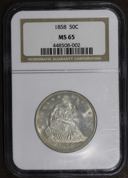 1858 (MS65) Seated Liberty Half Dollar 50C NGC - GEM Seated Half
