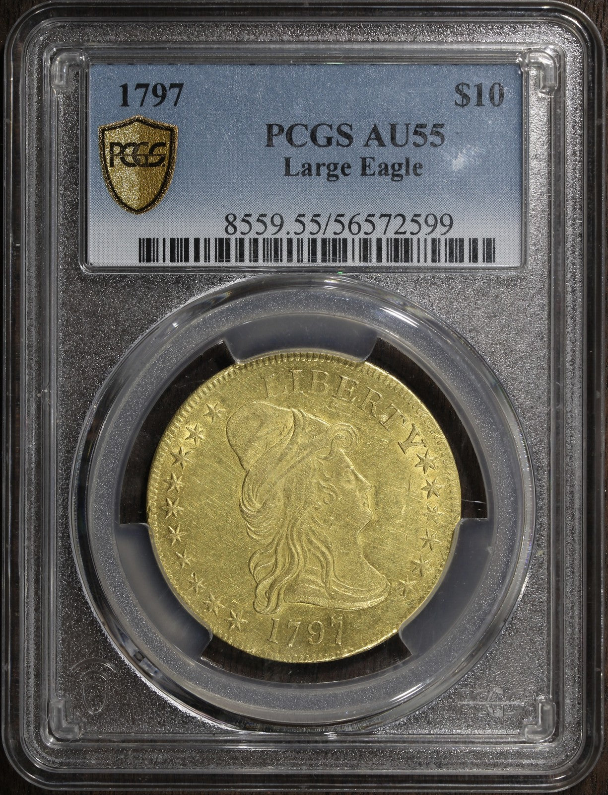 1797 (AU55) Draped Bust Gold Eagle $10 PCGS - Large Eagle, Old Gold!