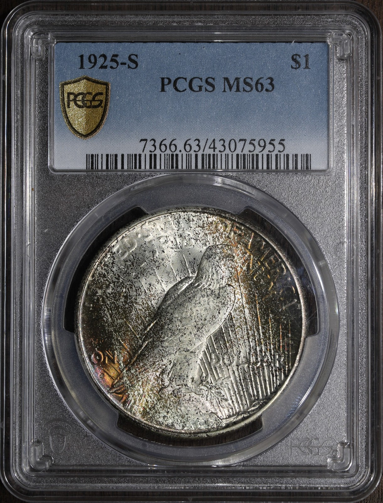 1925-S (MS63) Peace Silver Dollar $1 PCGS - Light Toning, Better Date