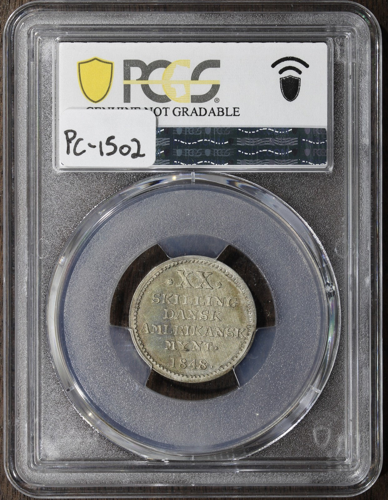 1848 (AU Detail) Danish West Indies 20 Skilling 20SK PCGS PCGS