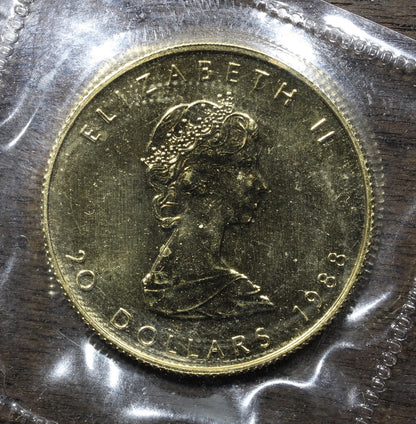 1988 1/2 oz Canadian Gold Maple $20 .9999 Fine