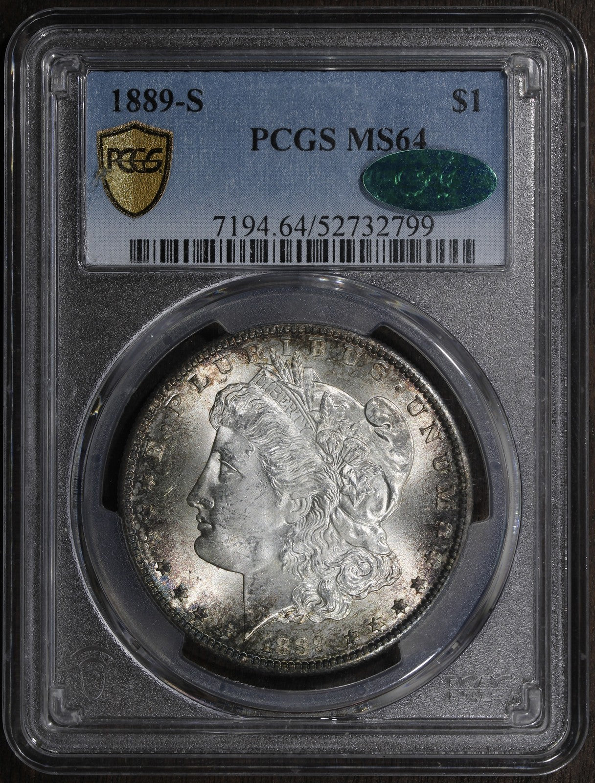 1889-S (MS64 CAC) Morgan Silver Dollar $1 PCGS - Nice Toning