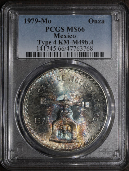 1979-Mo (MS66) Mexican Silver Onza PCGS - Rainbow Toned
