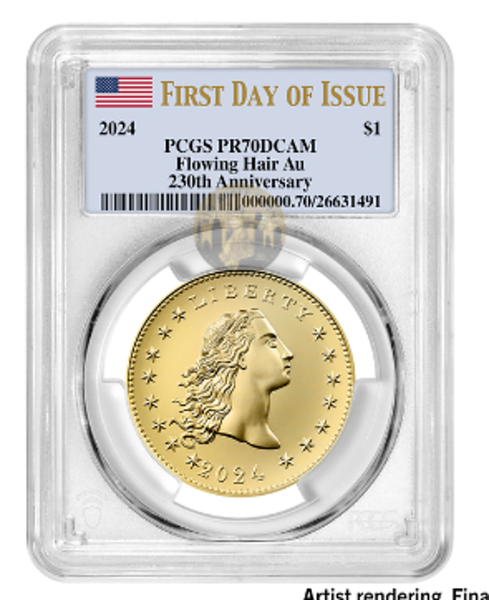 2024 (PR70) Flowing Hair Dollar $1 Gold Coin-230 Anniversary-First Day FDOI PCGS