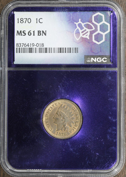 1870 (MS61BN) Indian Head Cent 1C IHC NGC - Much Better Date