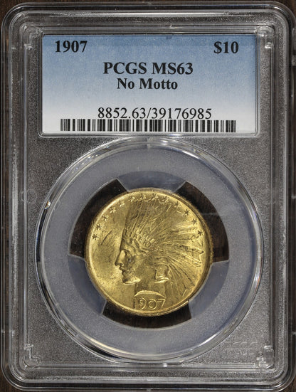 1907 (MS63) Indian Head Gold Eagle $10 PCGS - No Motto - First Year of Issue