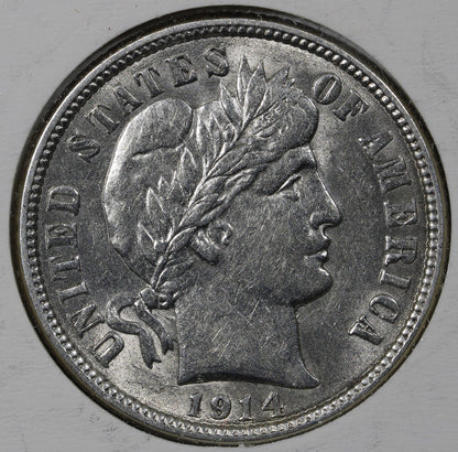 1914 Barber Dime 10C - UNC Uncirculated Light Hairlines