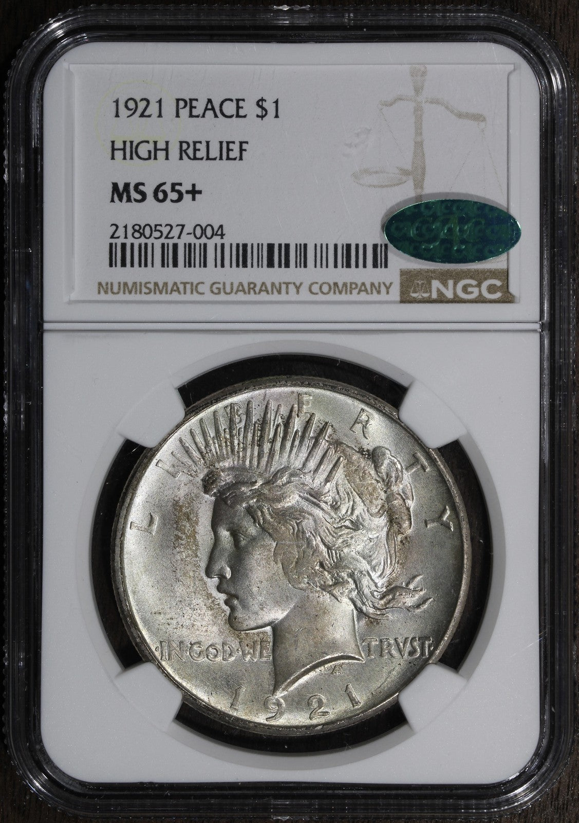 1921 (MS65+ CAC) High Relief Peace Silver Dollar $1 NGC - Gem!