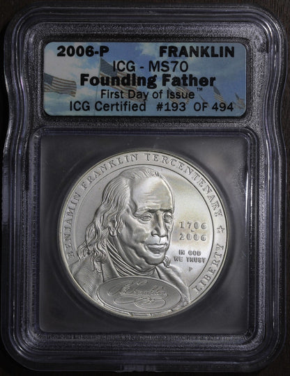 2006-P (MS70) Franklin Founding Father Silver Dollar $1 ICG