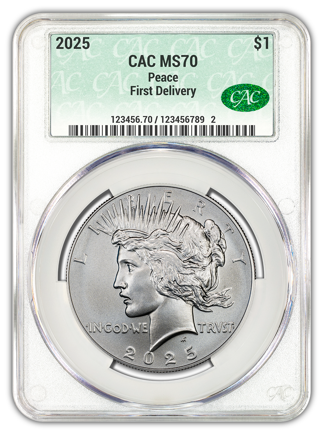 2025 (MS70) Morgan & Peace Silver Dollar (2 Coin Set) CAC First Delivery FD CACG